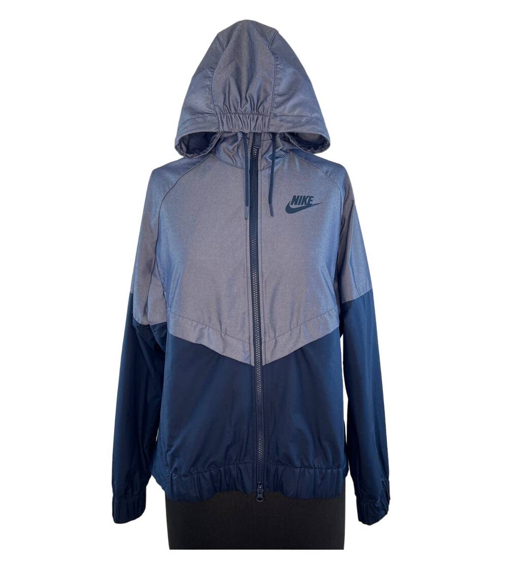 NIKE Chambray Obsidian Blue Long Sleeve Zip Front Womens Windrunner Jacket M